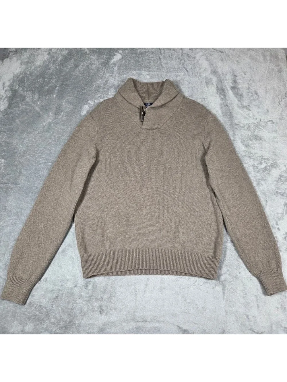 J Crew Sweater Mens Medium Tan Shawl Collar Preppy Old Money Academia Pullover